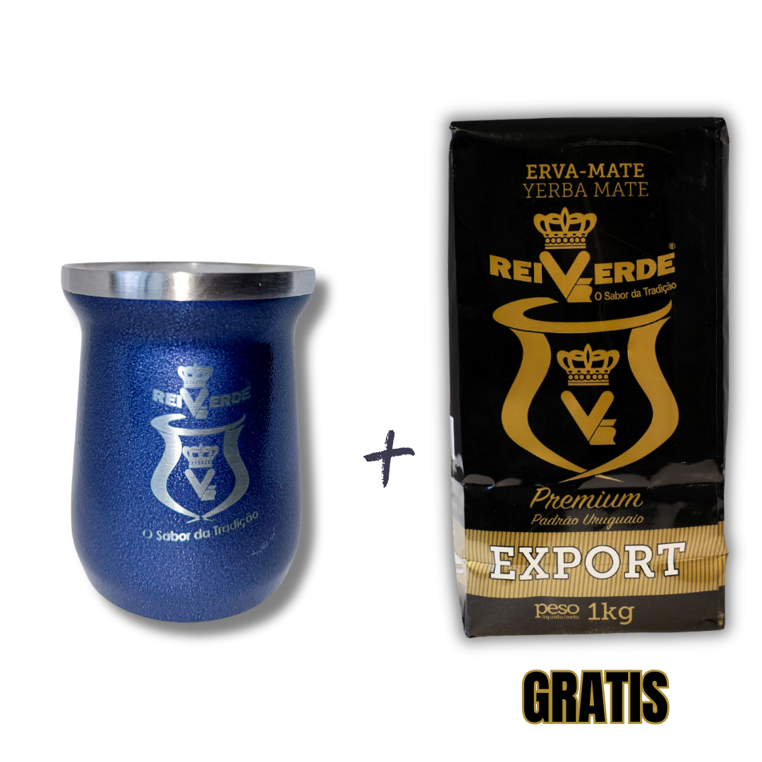 Matero Rei Verde de Acero Inoxidable + Yerba Mate Rei Verde Premium 1kg gratis