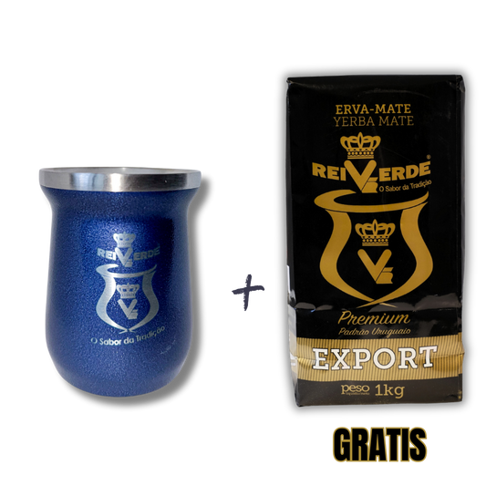 Matero Rei Verde de Acero Inoxidable + Yerba Mate Rei Verde Premium 1kg gratis