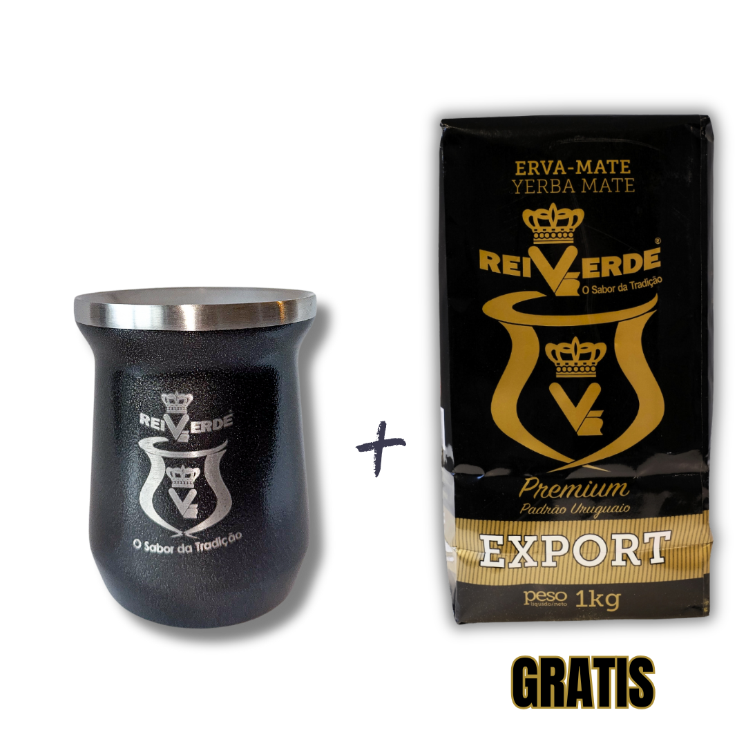 Matero Rei Verde de Acero Inoxidable + Yerba Mate Rei Verde Premium 1kg gratis