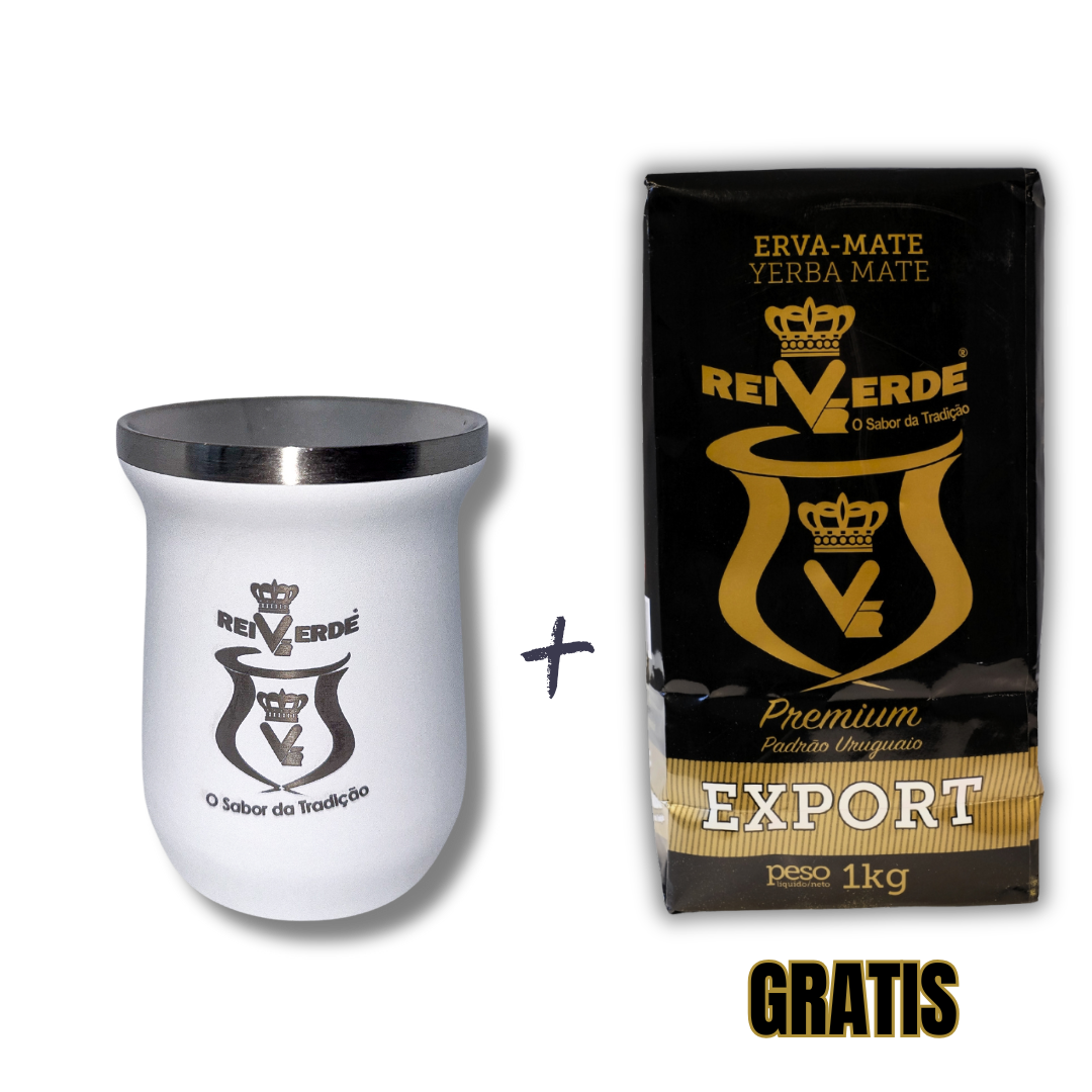 Matero Rei Verde de Acero Inoxidable + Yerba Mate Rei Verde Premium 1kg gratis