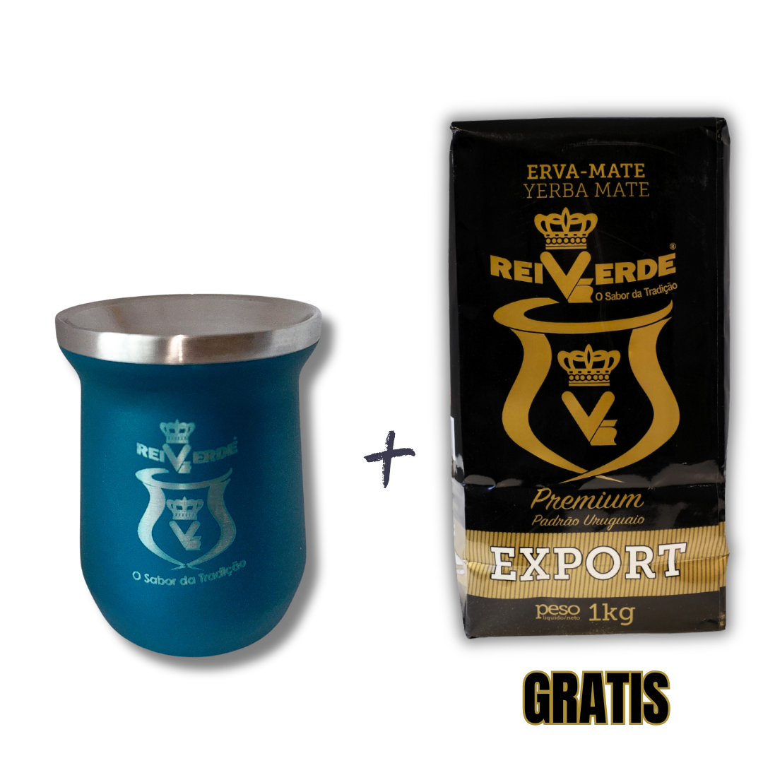 Matero Rei Verde de Acero Inoxidable + Yerba Mate Rei Verde Premium 1kg gratis